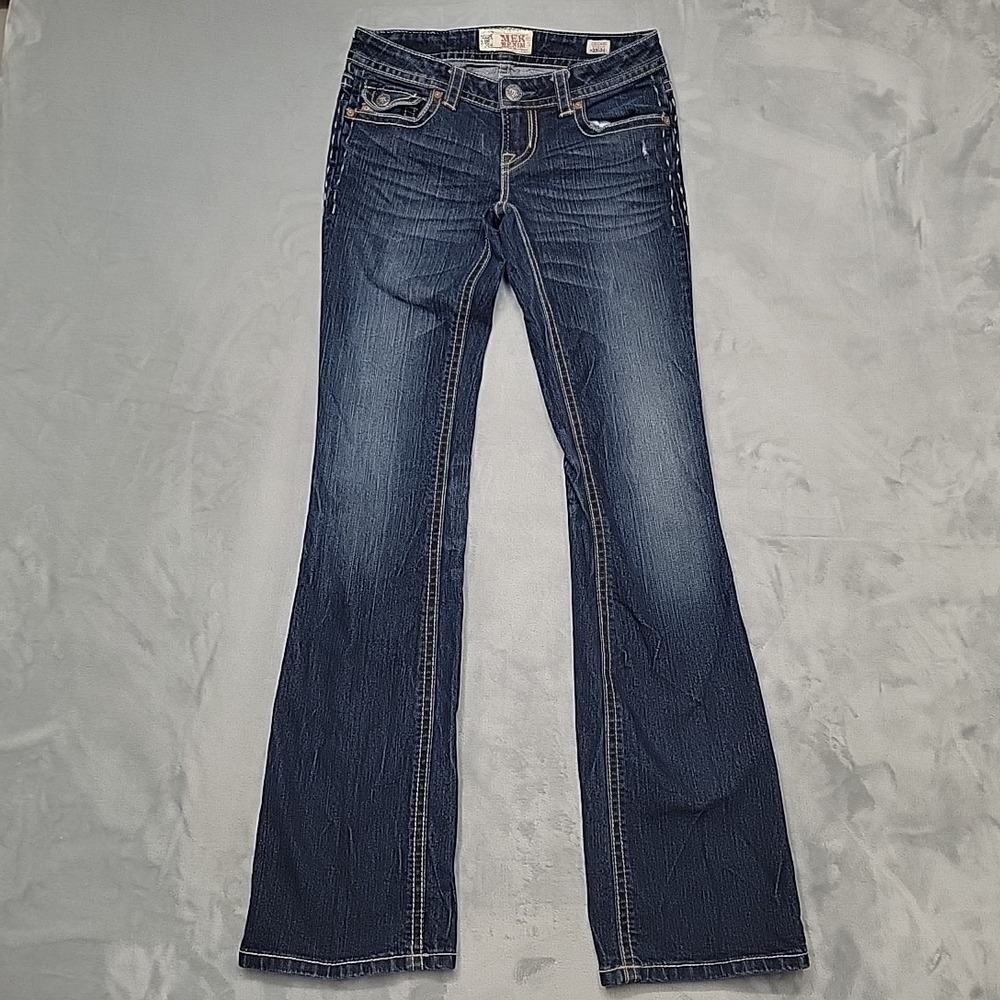Mek Denim Jeans Womens 25 Blue Chicago Bootcut Thick Stitch Flap Pocket Y2K
